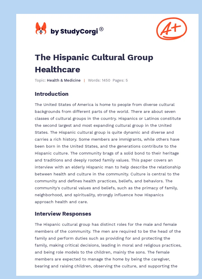 The Hispanic Cultural Group Healthcare. Page 1