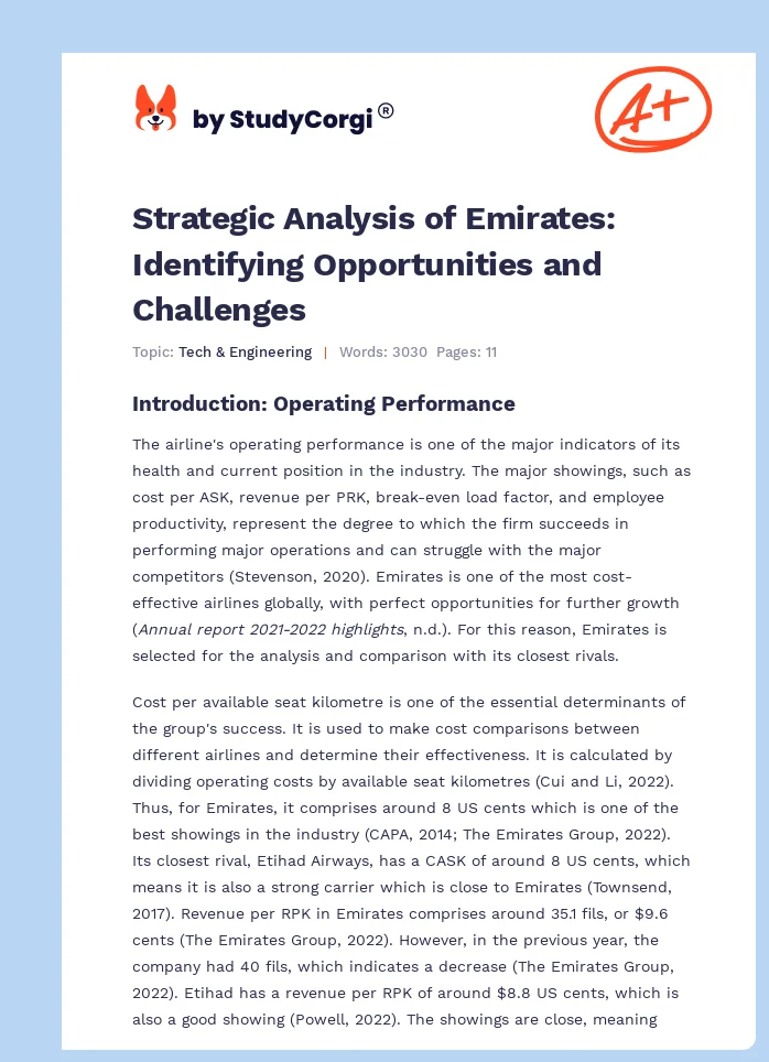 Strategic Analysis of Emirates: Identifying Opportunities and Challenges. Page 1