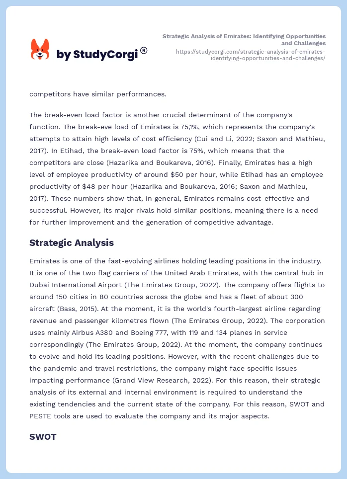 Strategic Analysis of Emirates: Identifying Opportunities and Challenges. Page 2