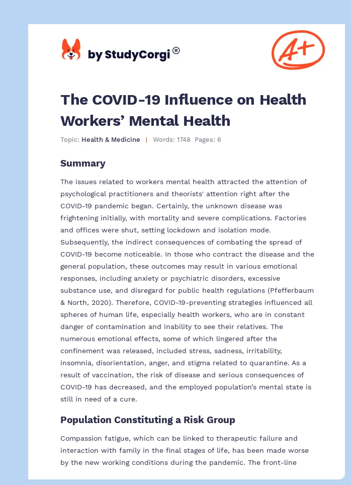 The COVID-19 Influence on Health Workers’ Mental Health. Page 1
