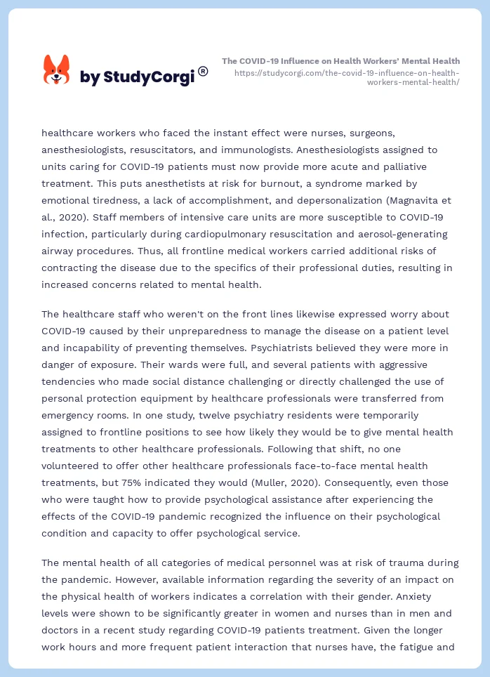 The COVID-19 Influence on Health Workers’ Mental Health. Page 2