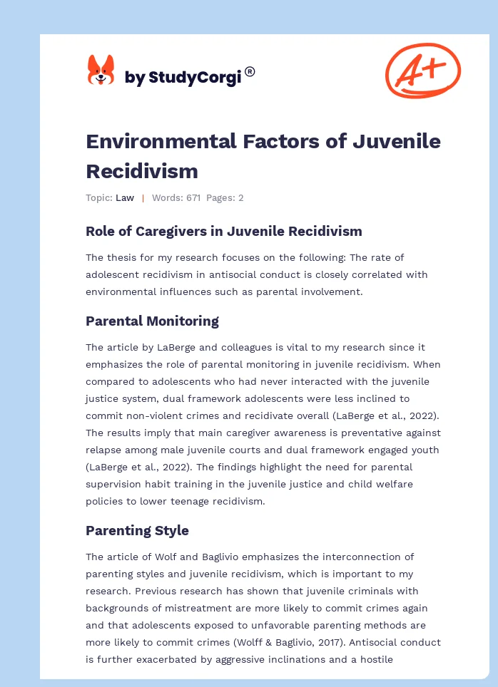 Environmental Factors of Juvenile Recidivism. Page 1