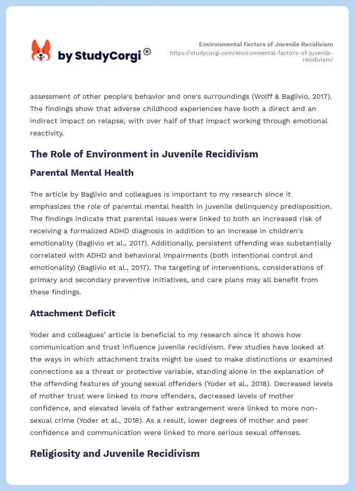 Environmental Factors of Juvenile Recidivism. Page 2