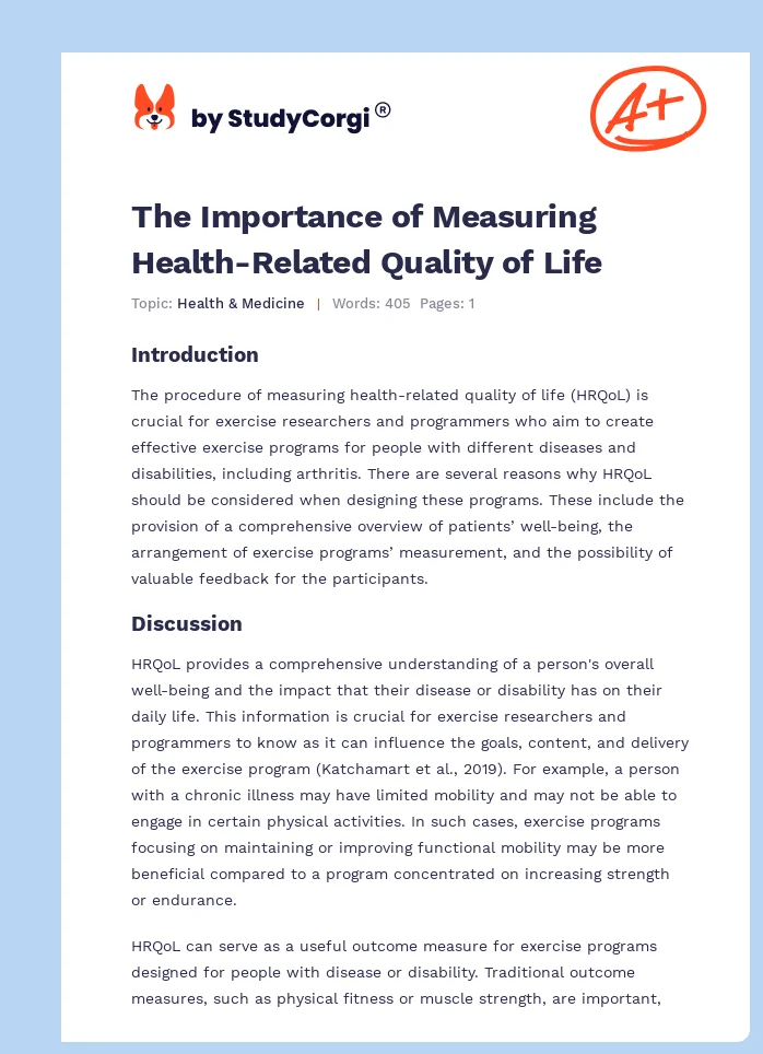 The Importance of Measuring Health-Related Quality of Life. Page 1