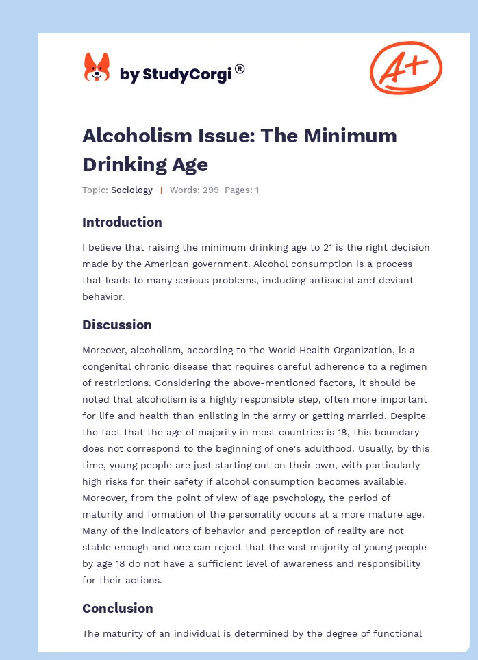 Alcoholism Issue: The Minimum Drinking Age. Page 1