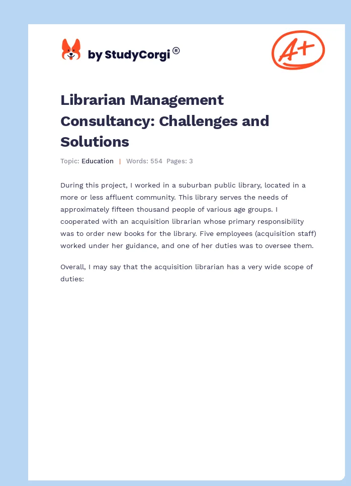 Librarian Management Consultancy: Challenges and Solutions. Page 1