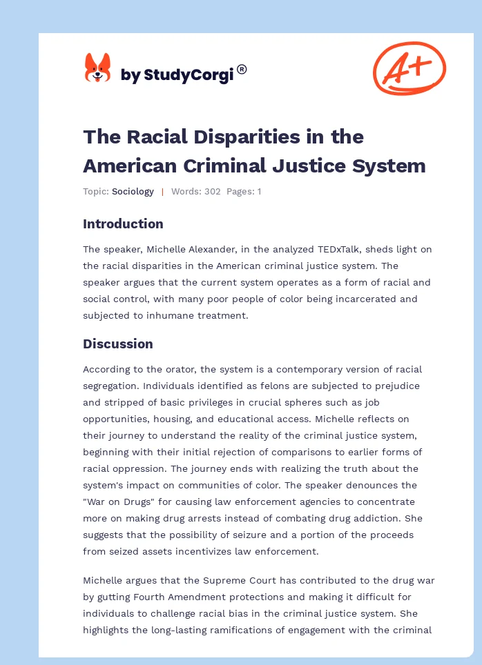 The Racial Disparities in the American Criminal Justice System. Page 1
