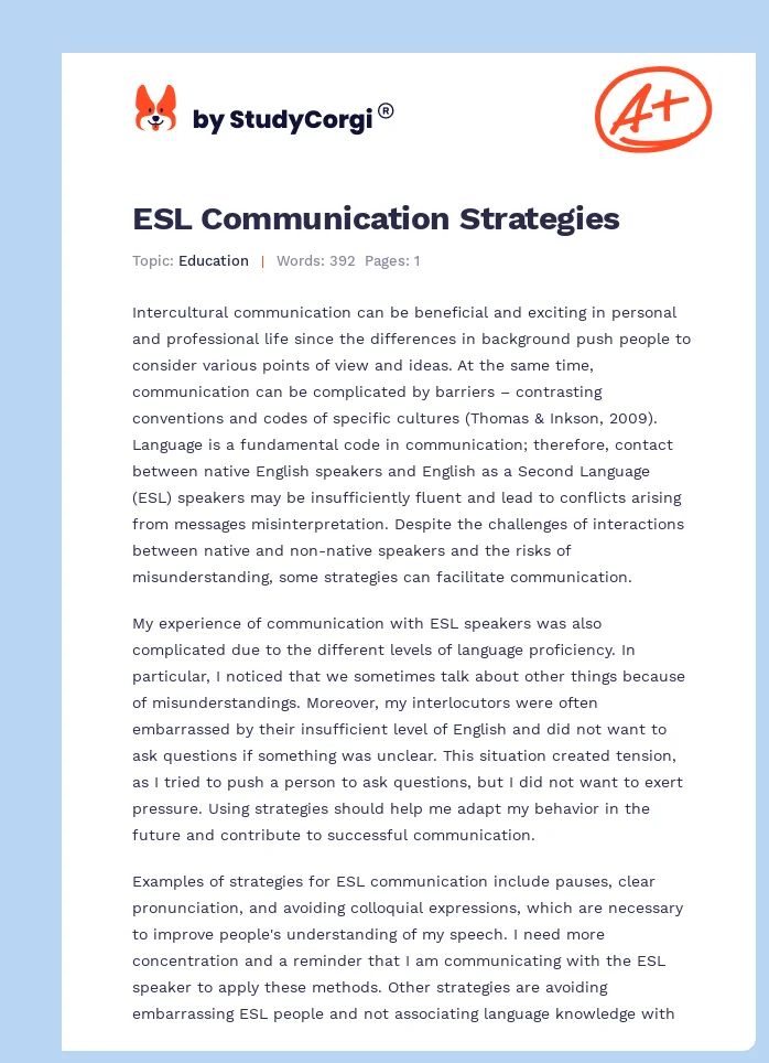 ESL Communication Strategies. Page 1