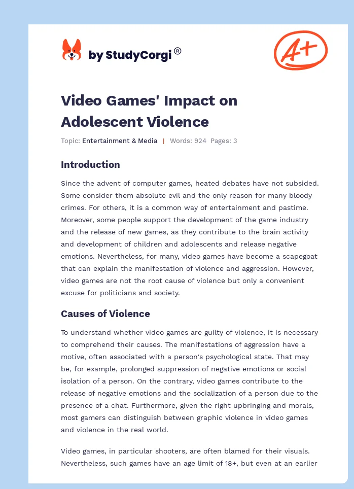 Video Games' Impact on Adolescent Violence. Page 1