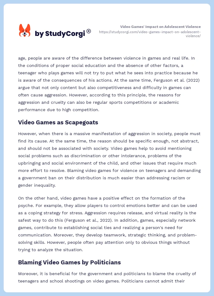 Video Games' Impact on Adolescent Violence. Page 2