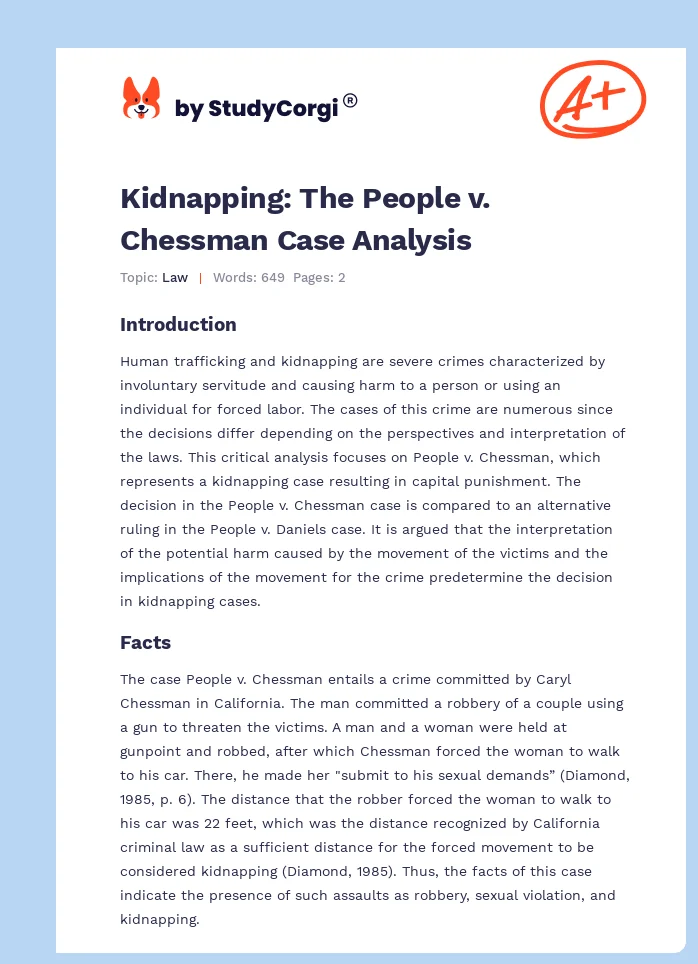 Kidnapping: The People v. Chessman Case Analysis. Page 1