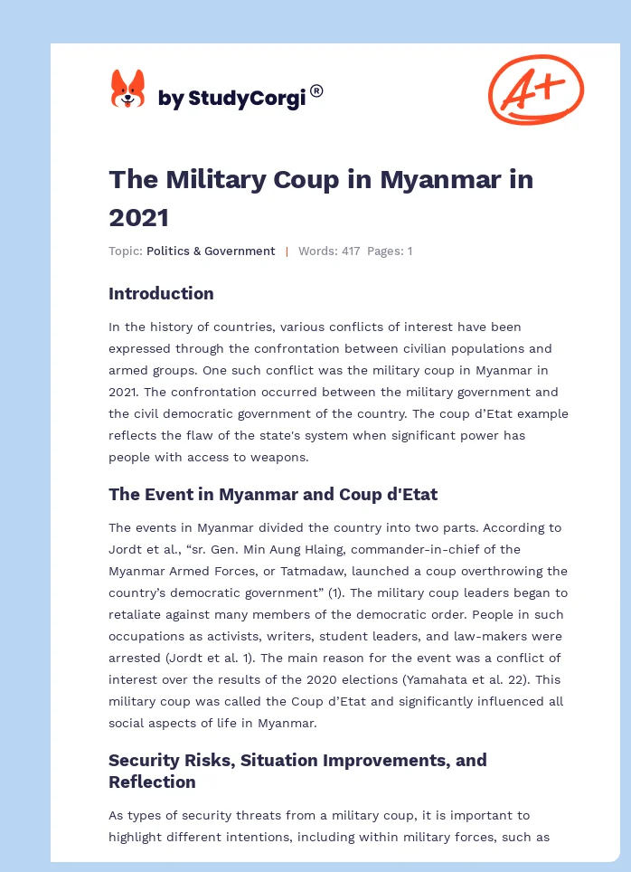 The Military Coup in Myanmar in 2021. Page 1