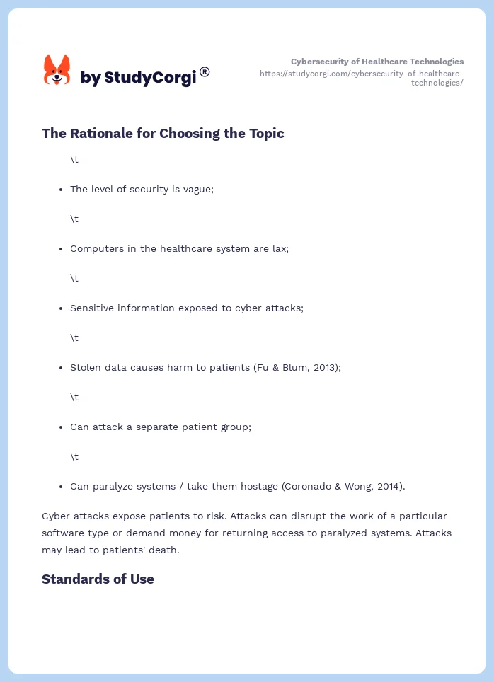 Cybersecurity of Healthcare Technologies. Page 2