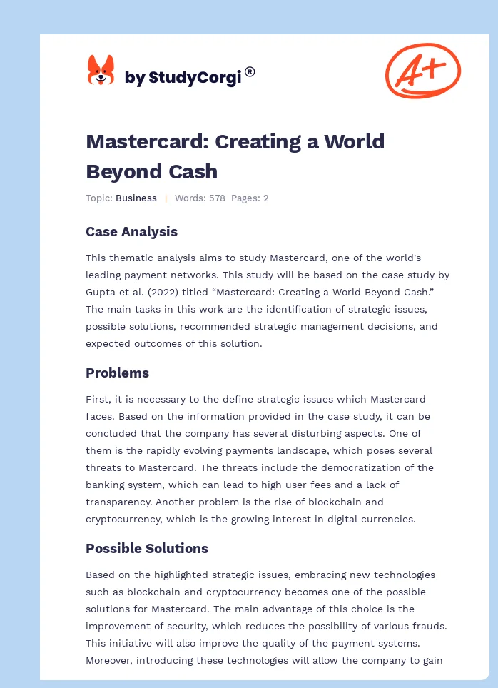 mastercard creating a world beyond cash case study answers