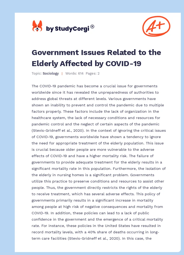 Government Issues Related to the Elderly Affected by COVID-19. Page 1