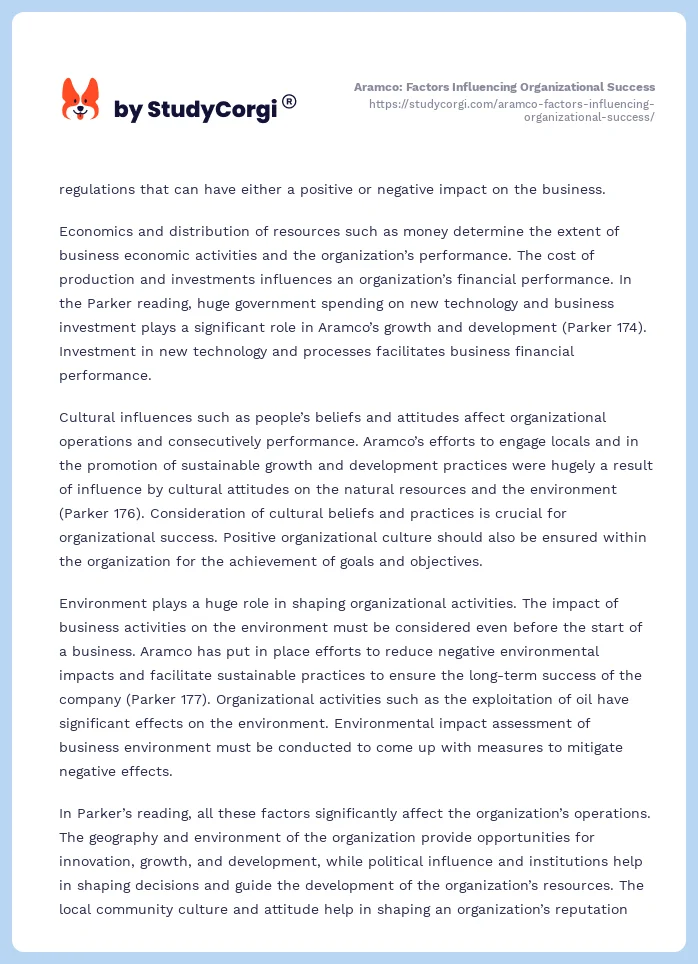 Aramco: Factors Influencing Organizational Success. Page 2