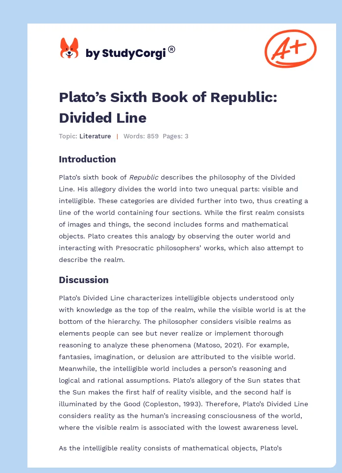 Plato’s Sixth Book of Republic: Divided Line. Page 1