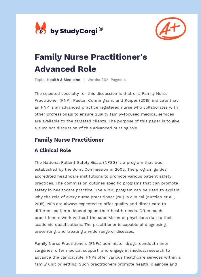 Family Nurse Practitioner's Advanced Role. Page 1