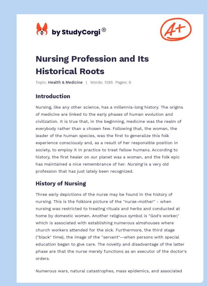 Nursing Profession and Its Historical Roots. Page 1