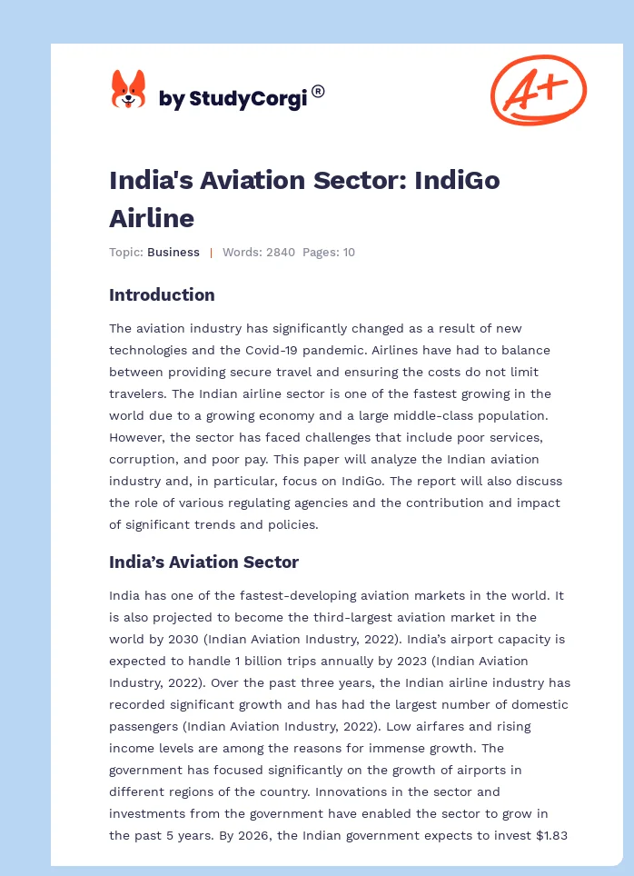 India's Aviation Sector: IndiGo Airline. Page 1