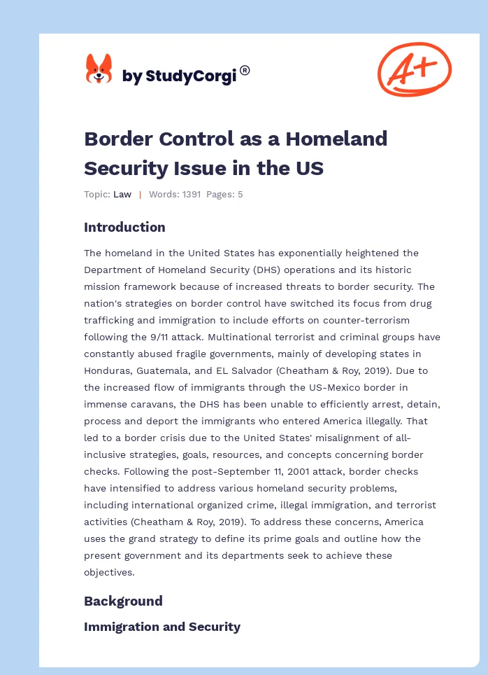 Border Control as a Homeland Security Issue in the US. Page 1