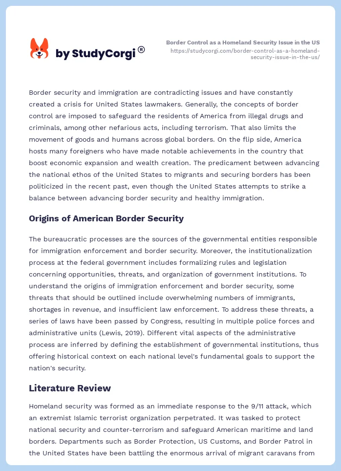 Border Control as a Homeland Security Issue in the US. Page 2