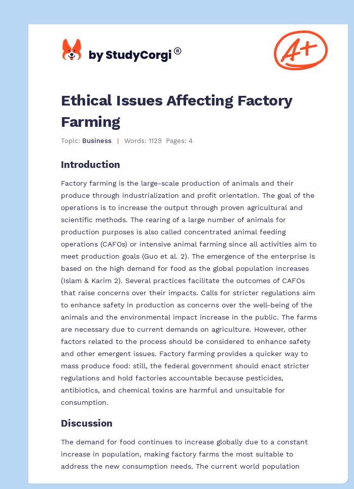 Ethical Issues Affecting Factory Farming. Page 1