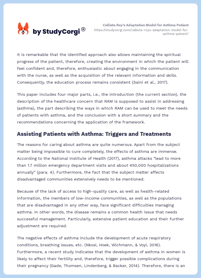 Callista Roy’s Adaptation Model for Asthma Patient. Page 2