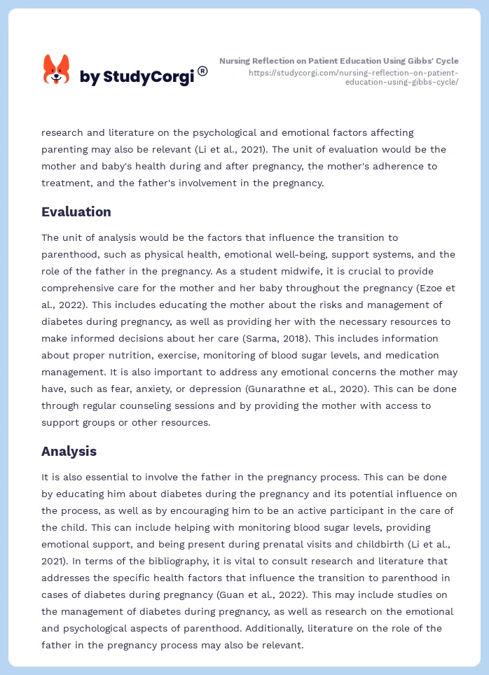 Nursing Reflection on Patient Education Using Gibbs' Cycle. Page 2