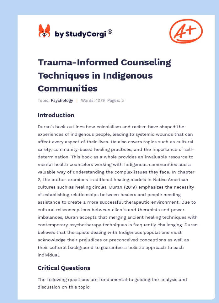 Trauma-Informed Counseling Techniques in Indigenous Communities. Page 1