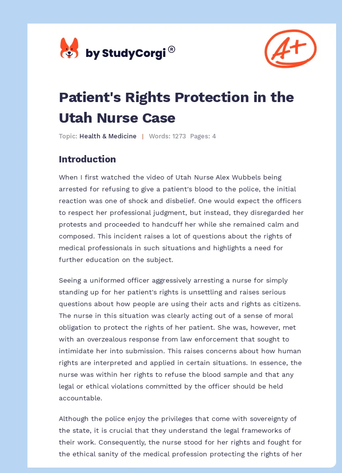 Patient's Rights Protection in the Utah Nurse Case. Page 1
