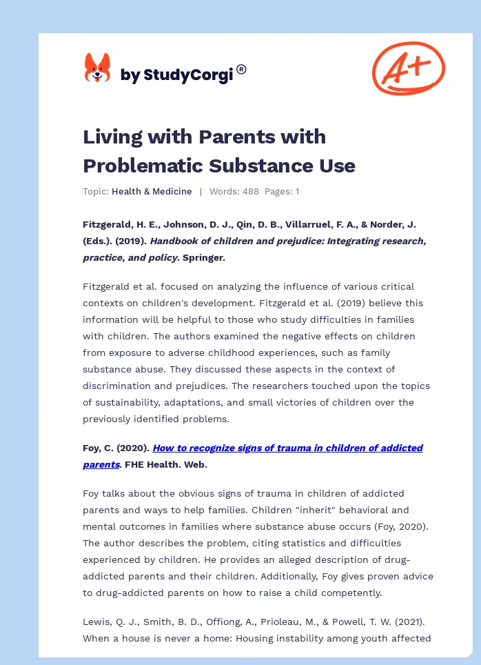 Living with Parents with Problematic Substance Use. Page 1