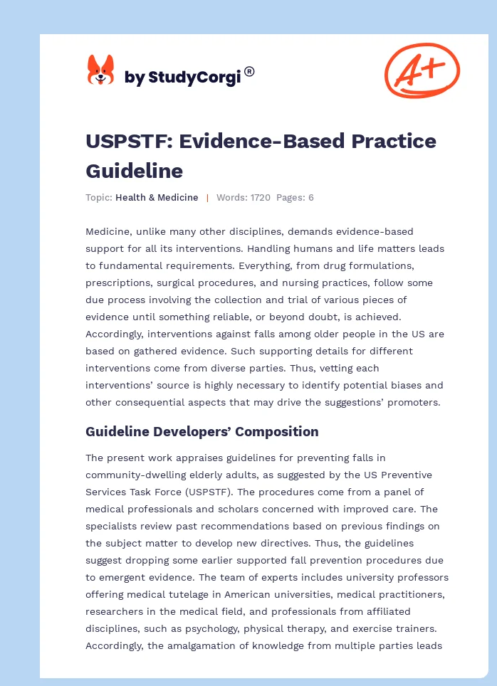 USPSTF: Evidence-Based Practice Guideline. Page 1