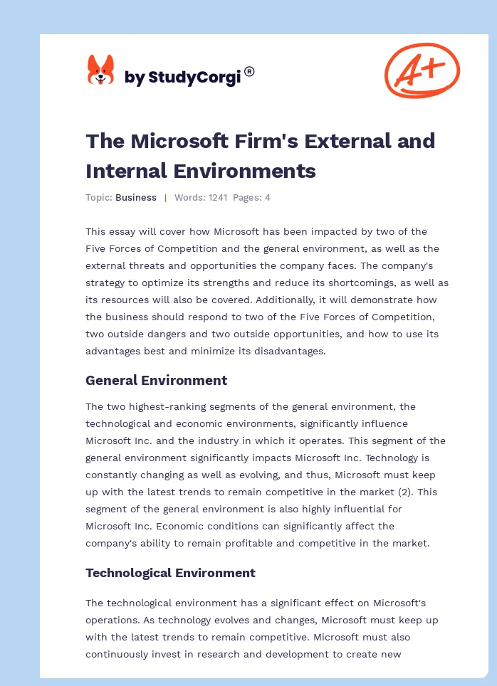 The Microsoft Firm's External and Internal Environments. Page 1