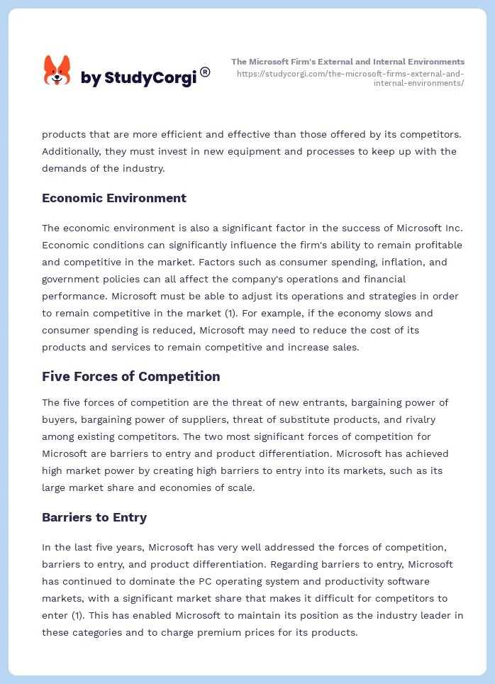 The Microsoft Firm's External and Internal Environments. Page 2