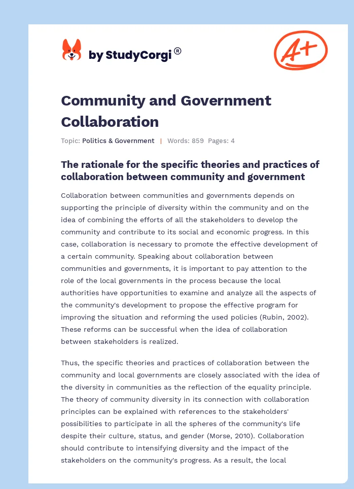 Community and Government Collaboration. Page 1
