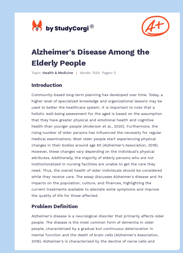 Alzheimer's Disease Among the Elderly People. Page 1