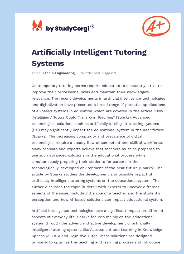 Artificially Intelligent Tutoring Systems. Page 1