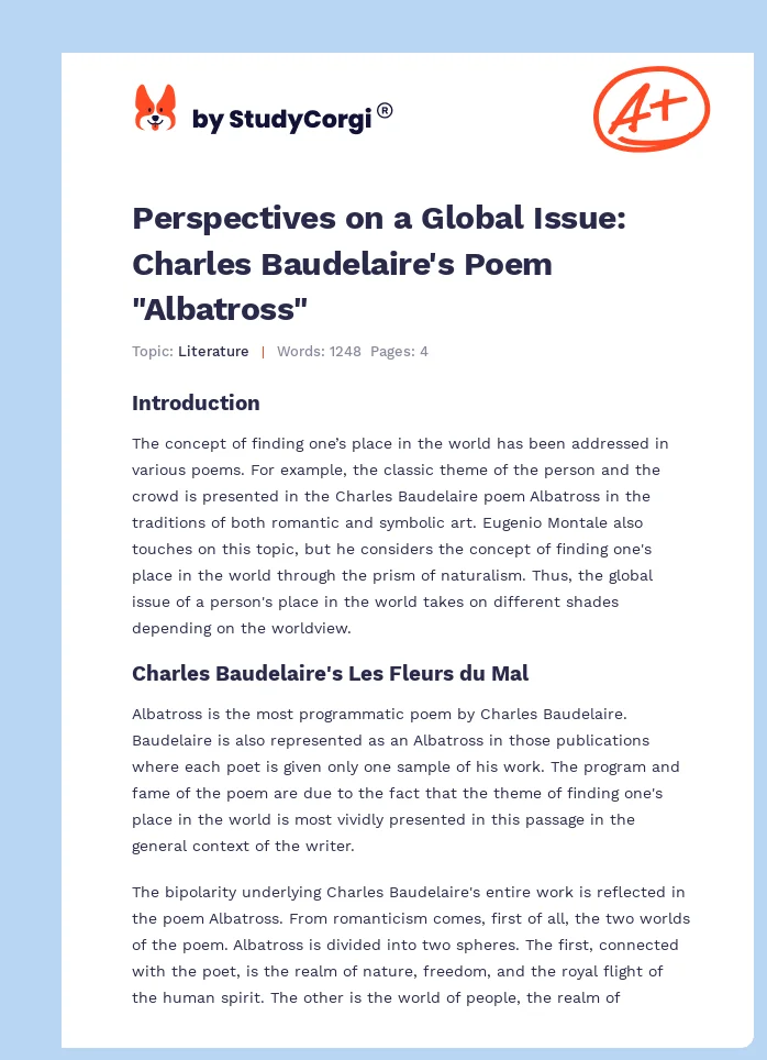Perspectives on a Global Issue: Charles Baudelaire's Poem "Albatross". Page 1