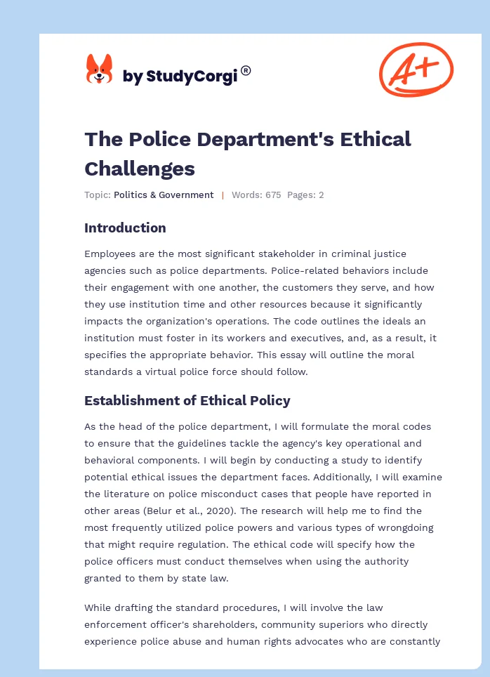 The Police Department's Ethical Challenges. Page 1