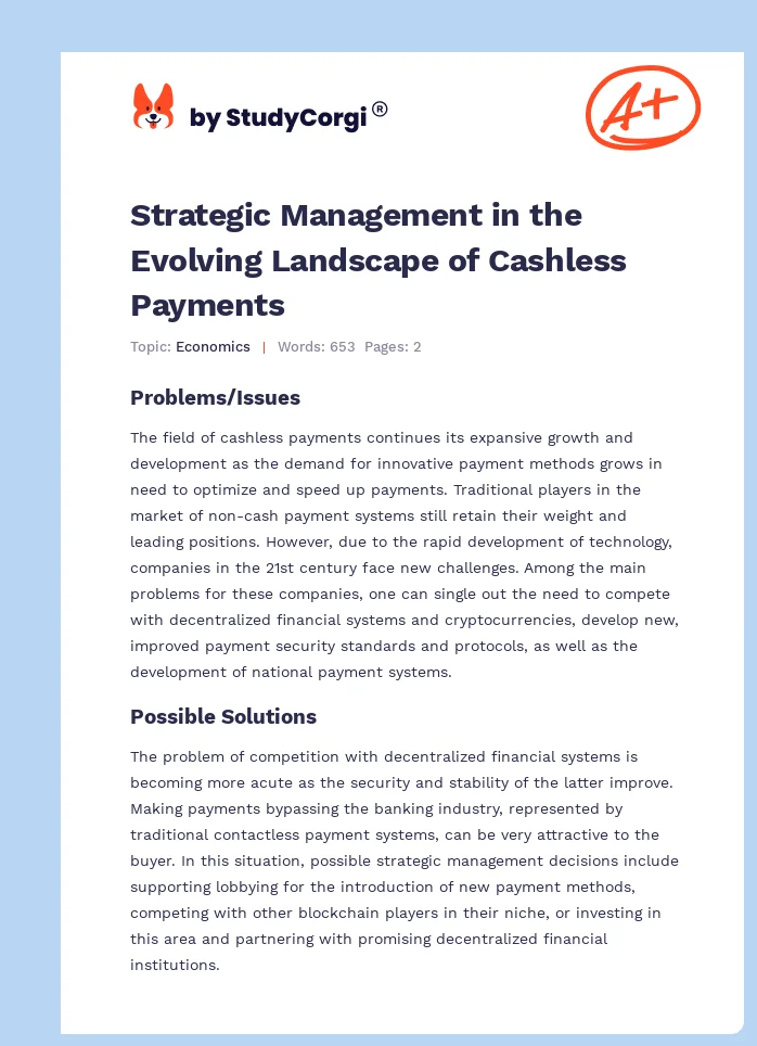 Strategic Management in the Evolving Landscape of Cashless Payments. Page 1