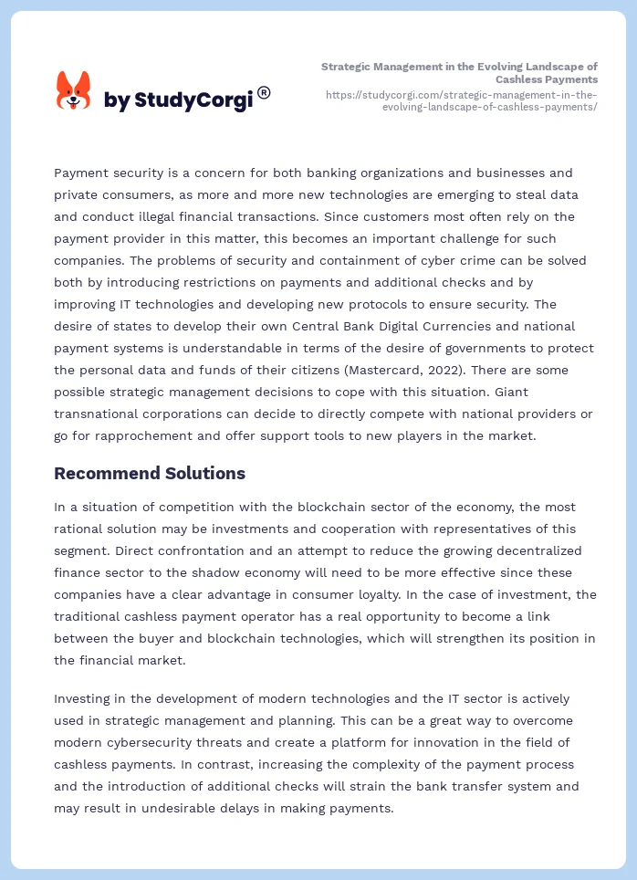 Strategic Management in the Evolving Landscape of Cashless Payments. Page 2
