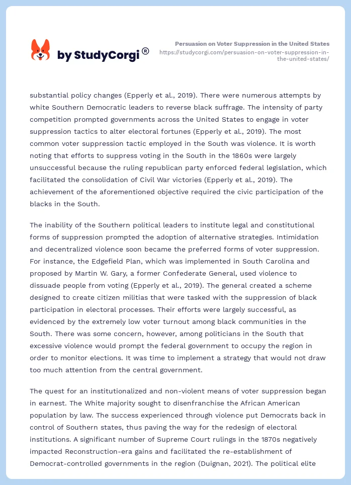 Persuasion on Voter Suppression in the United States. Page 2