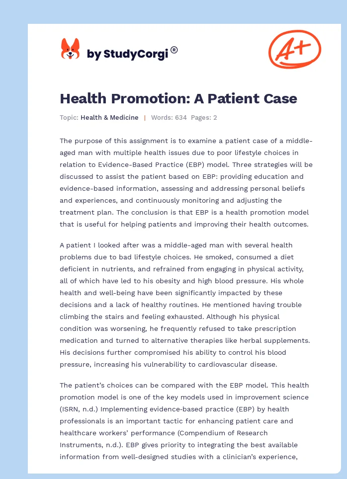 Health Promotion: A Patient Case. Page 1