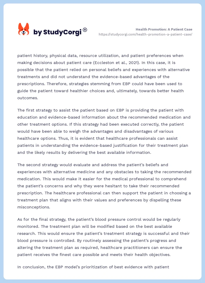 Health Promotion: A Patient Case. Page 2