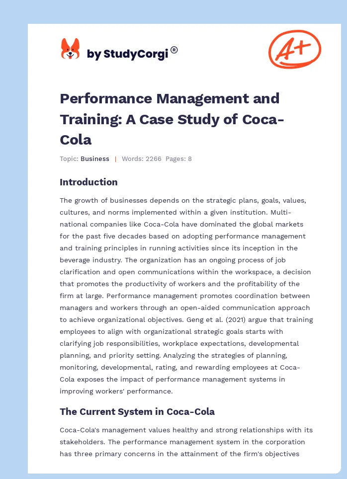 Performance Management and Training: A Case Study of Coca-Cola. Page 1