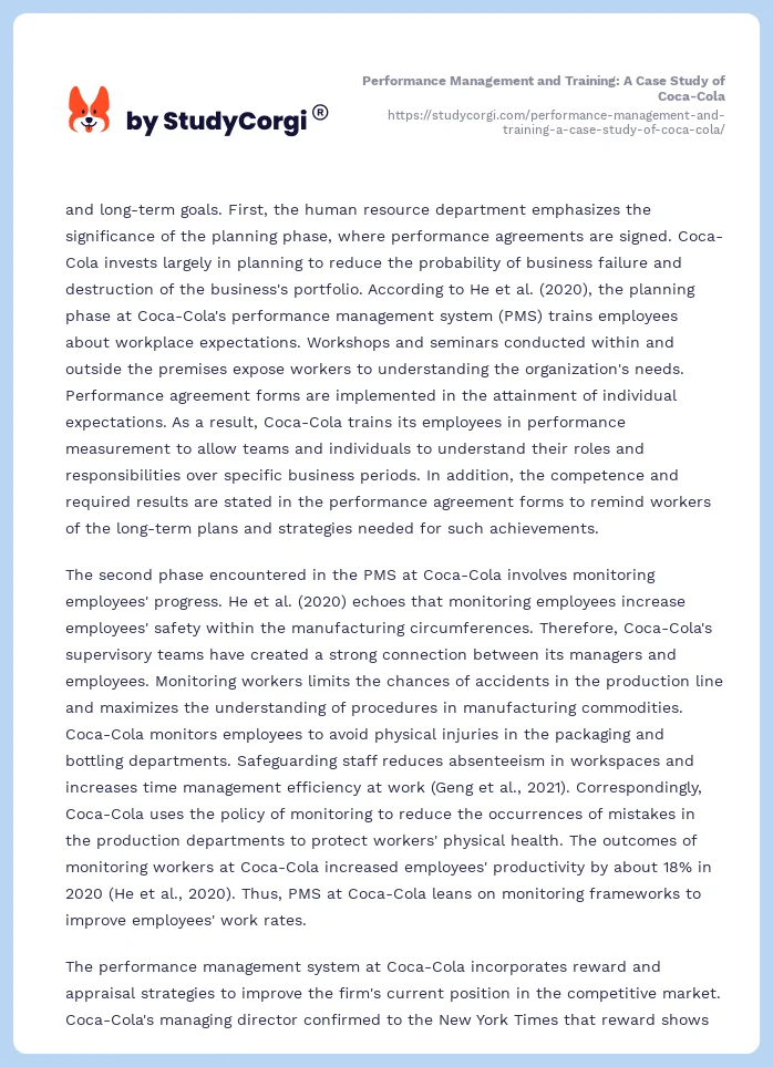 Performance Management and Training: A Case Study of Coca-Cola. Page 2