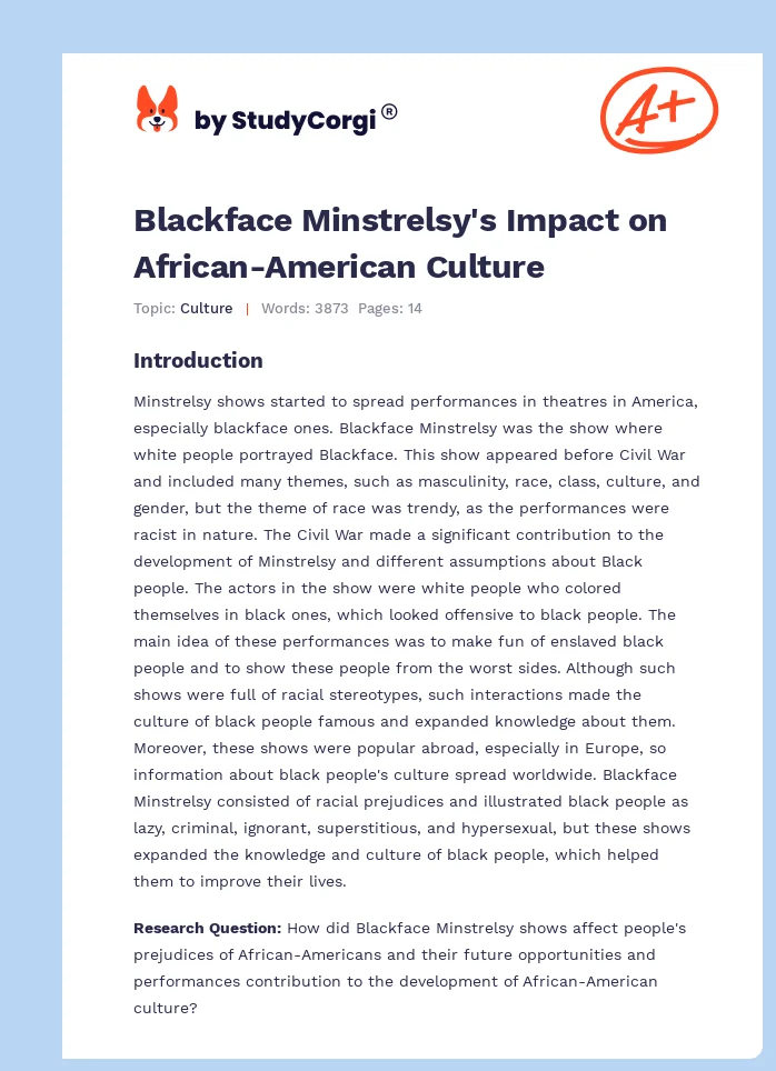 Blackface Minstrelsy's Impact on African-American Culture. Page 1