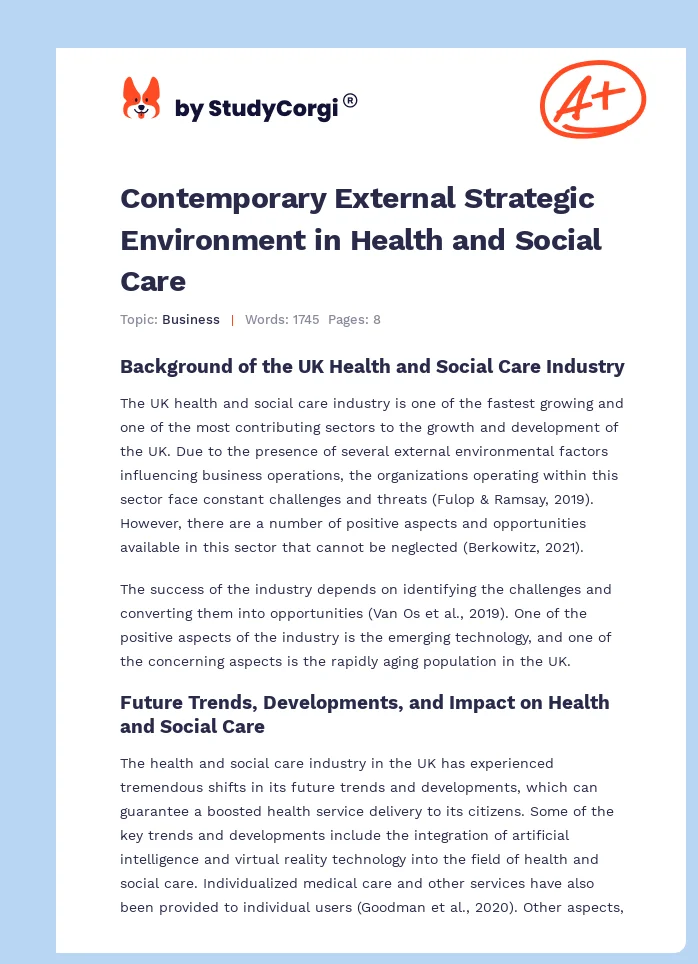 Contemporary External Strategic Environment in Health and Social Care. Page 1