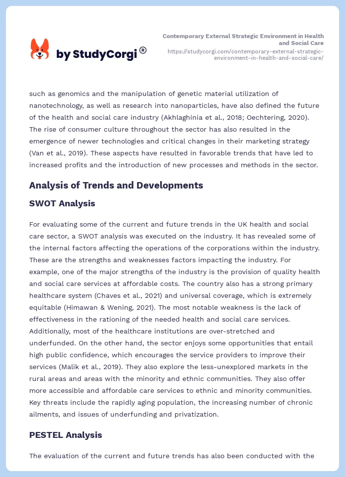 Contemporary External Strategic Environment in Health and Social Care. Page 2